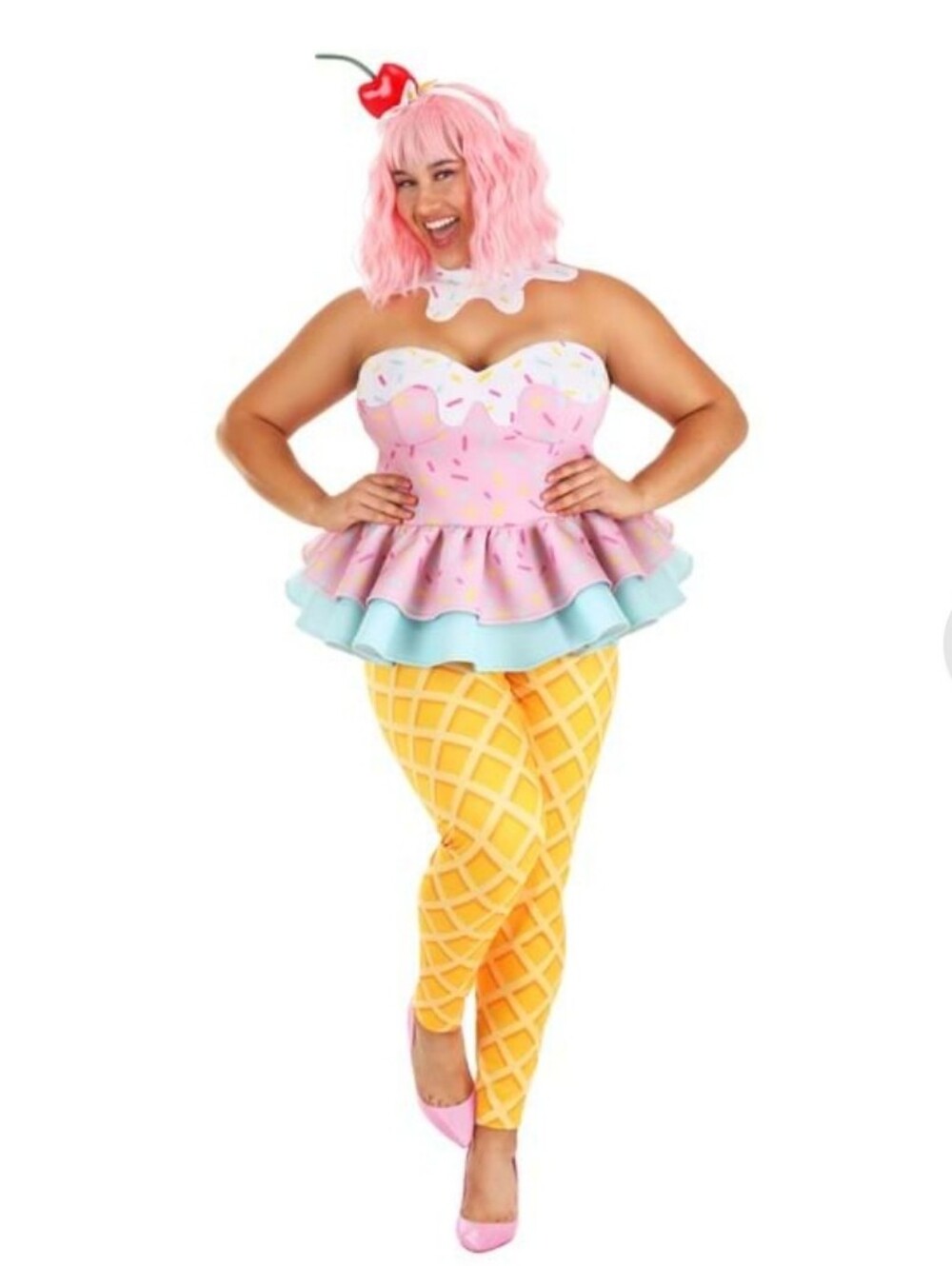 Plus Size Pink Ice Cream Cone Halloween Adult Costume - Sweet Treat